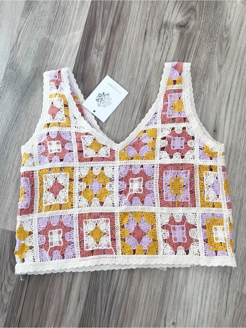 NEW Rebellion Crochet Patchwork Boho Granny Square Crochet Tank Top Size XS - Picture 8 of 8
